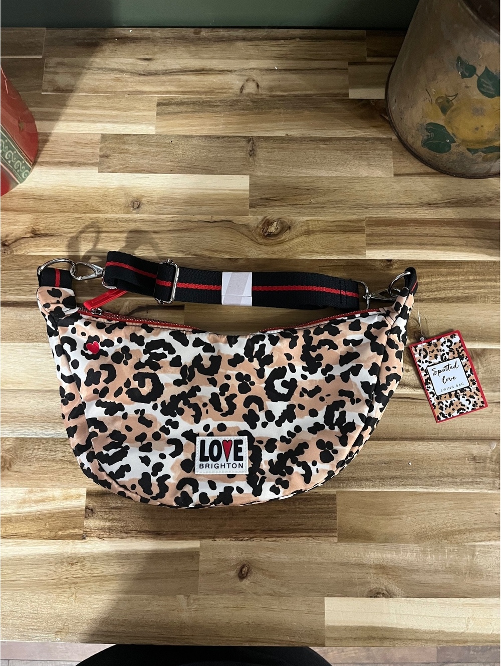 NWT Brighton Spotted Love Swing Bag Crossbody Leopard Print Nylon Heart Tag